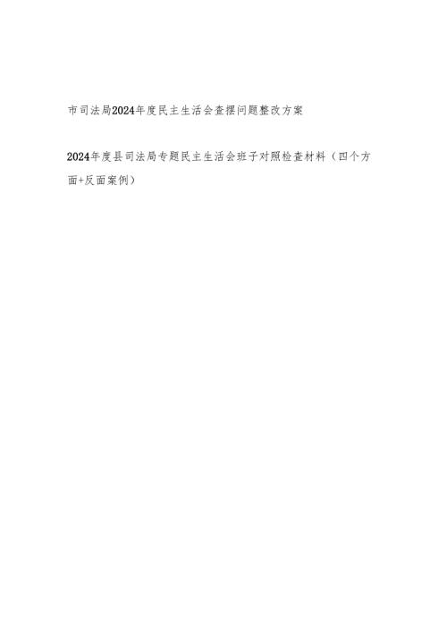 市司法局2024年度民主生活会查摆问题整改方案和班子专题民主生活会班子对照检查材料（四个方面+反面案例）.docx