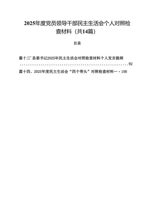 2025年度党员领导干部民主生活会个人对照检查材料（共14篇）.docx