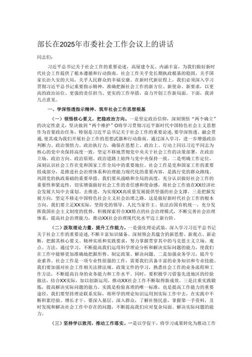 部长在2025年市委社会工作会议上的讲话.docx