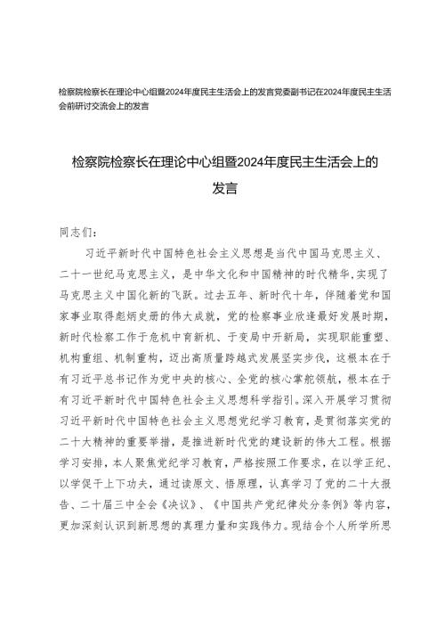 2025年检察院检察长在理论中心组暨2024年度民主生活会上的发言+党委副书记在民主生活会前研讨交流会上的发言.docx