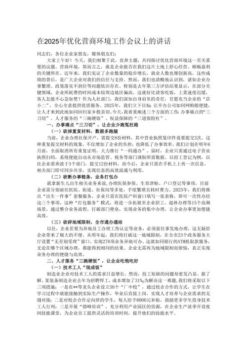 在2025年优化营商环境工作会议上的讲话.docx