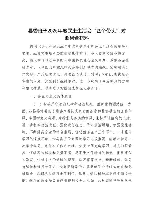 2025年度民主生活会对照检查材料精选两篇合辑（县委班子+县委办副主任）.docx