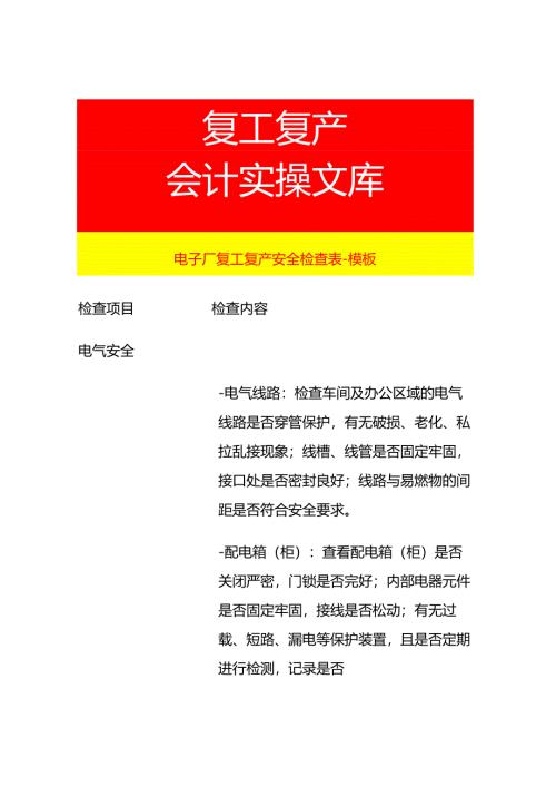 电子厂复工复产安全检查表-模板.docx