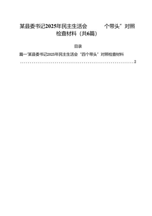 （6篇）某县委书记2025年民主生活会“四个带头”对照检查材料范文.docx