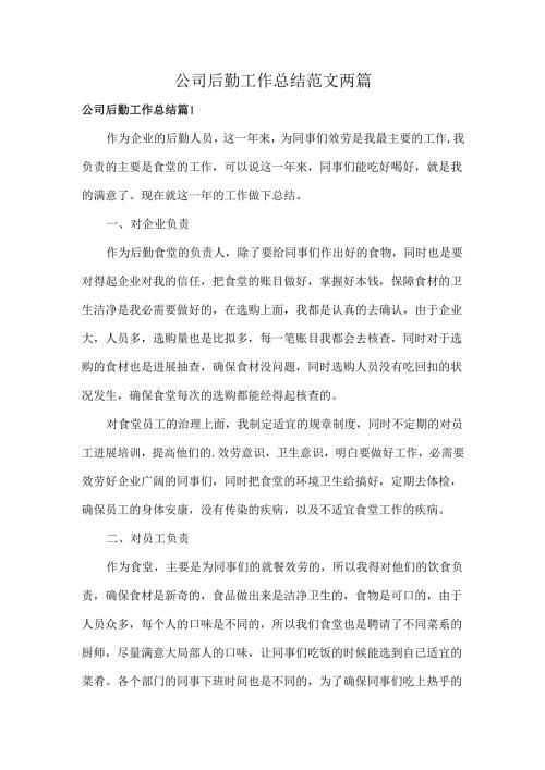 公司后勤工作总结范文两篇.docx