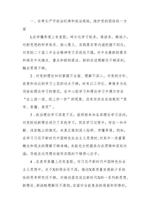 最新市直部门2024年民主生活查摆存在问题清单word可编辑文档.docx