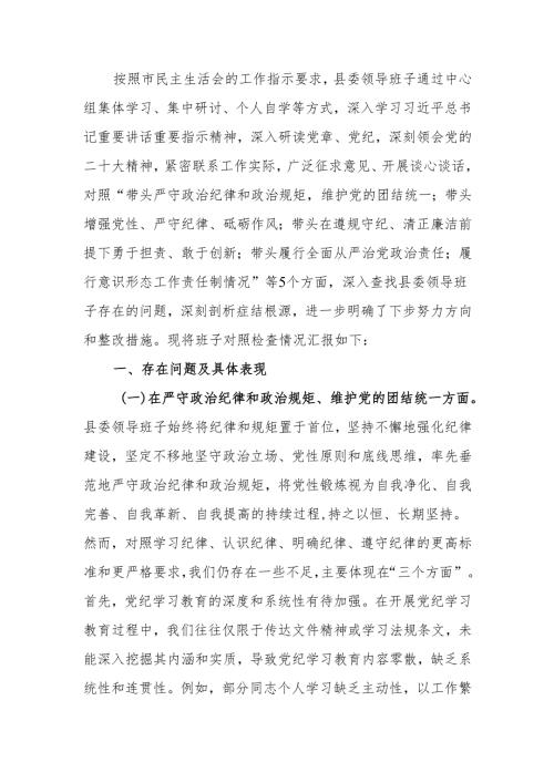 最新领导班子2024年度民主生活四个带头检查材料Word文档.docx