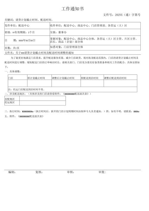 关于请货计划截止时间及配送时间调整的通知.docx