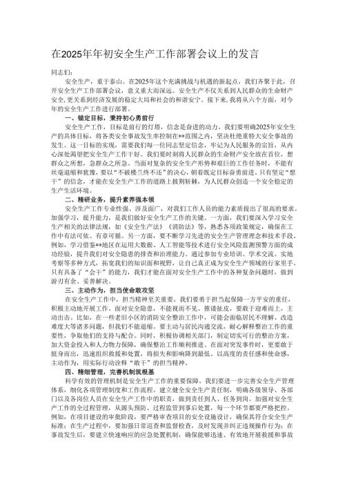在2025年年初安全生产工作部署会议上的发言.docx