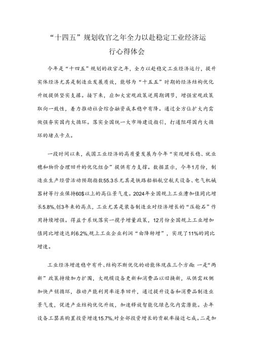 “十四五”规划收官之年全力以赴稳定工业经济运行心得体会.docx