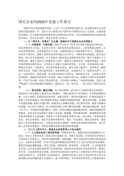 国有企业的2025年党建工作要点.docx