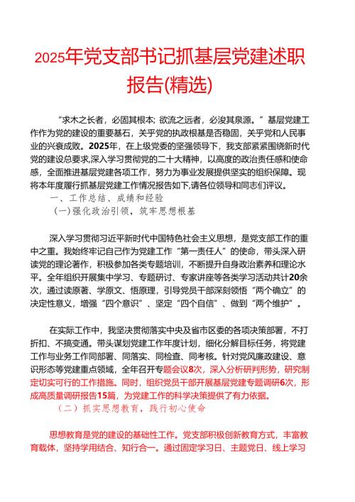 2025年党支部书记抓基层党建述职报告（精选）.docx