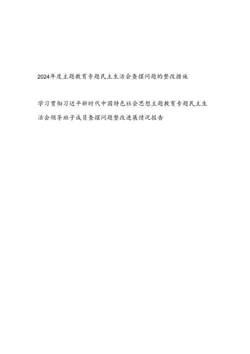 2024年度主题教育专题民主生活会查摆问题的整改措施进展情况报告.docx