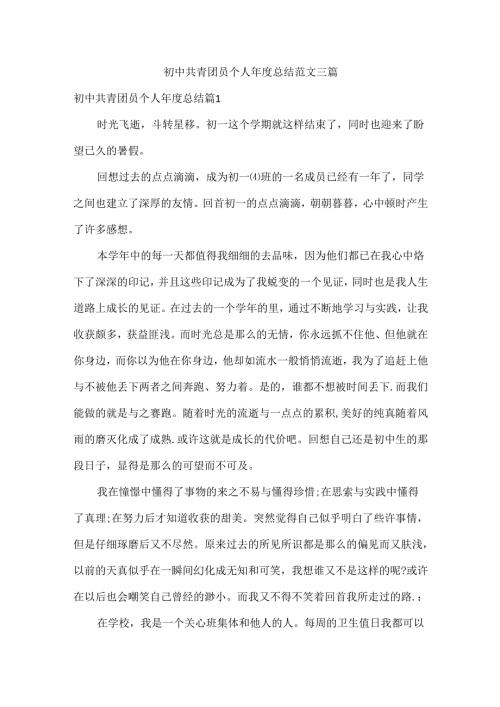 初中共青团员个人年度总结范文三篇.docx