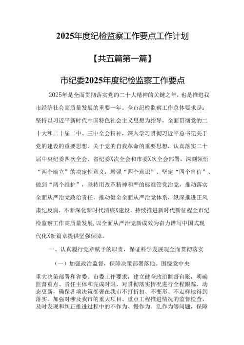 （5篇）2025年度纪检监察工作要点工作计划.docx