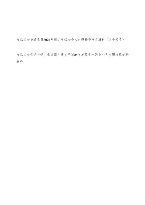 市总工会副主席普通党员2024年度组织生活会个人对照检查发言材料2篇（四个带头）.docx