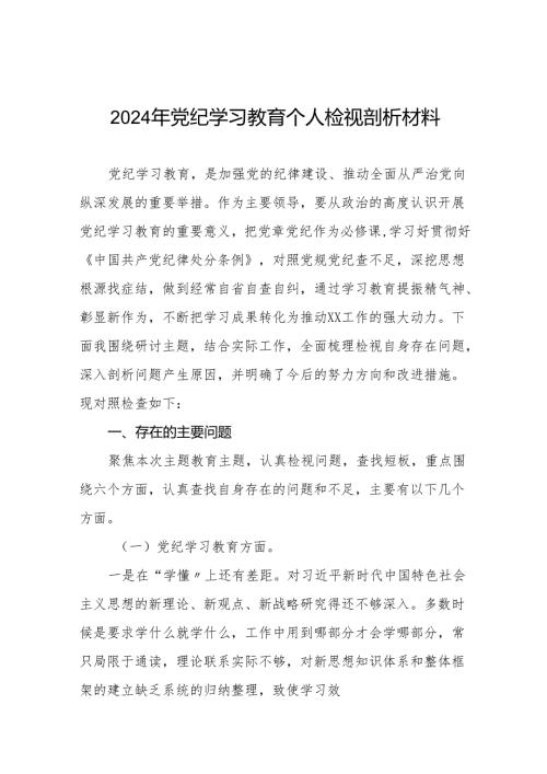 2024党纪学习教育民主生活会问题查摆检视发言材料9篇.docx