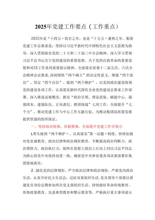 2025年党建工作要点（工作重点).docx
