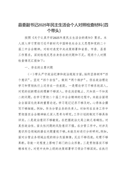 2025年民主生活会对照检查材料精选两篇合辑（副书记+班子成员）.docx