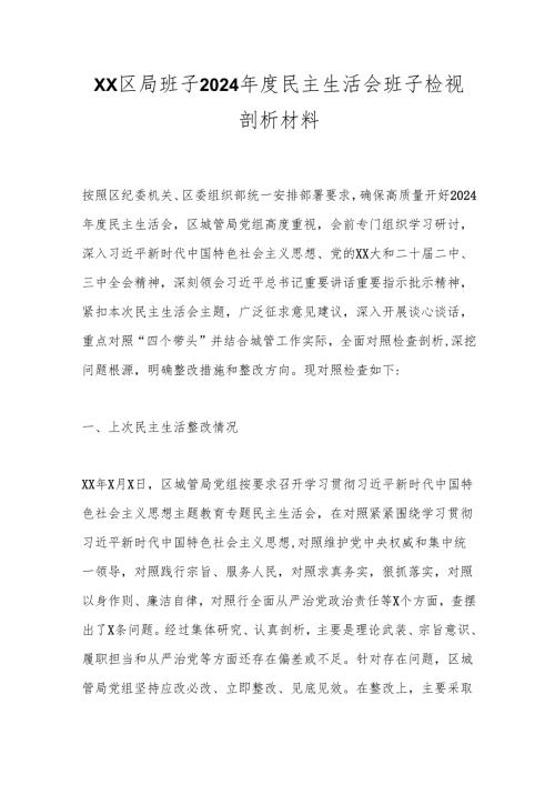 XX区局班子2024年度民主生活会班子检视剖析材料.docx