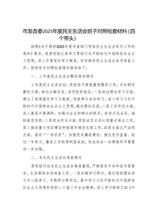 2025年度民主生活会对照检查材料精选两篇合辑（市发改委）.docx