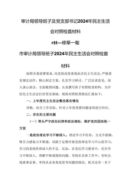 （2篇）审计局领导班子及党支部书记2025年民主生活会对照检查材料.docx