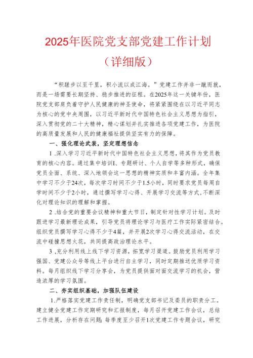 2025年医院党支部党建工作计划（详细版）.docx