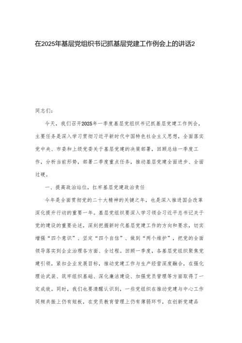 在2025年基层党组织书记抓基层党建工作例会上的讲话2篇.docx