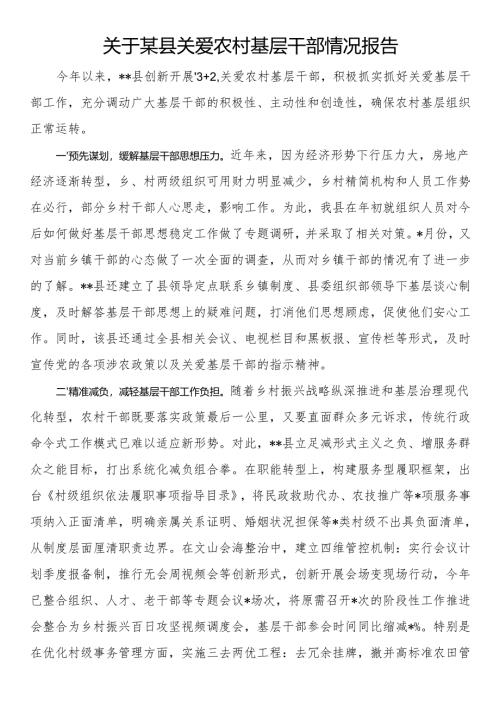 关于某县关爱农村基层干部情况报告.docx