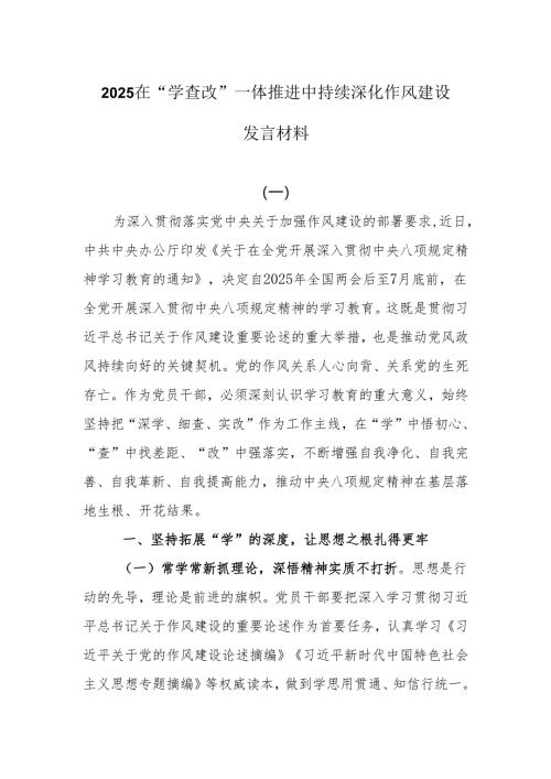2025在“学查改”一体推进中持续深化作风建设发言材料7篇.docx