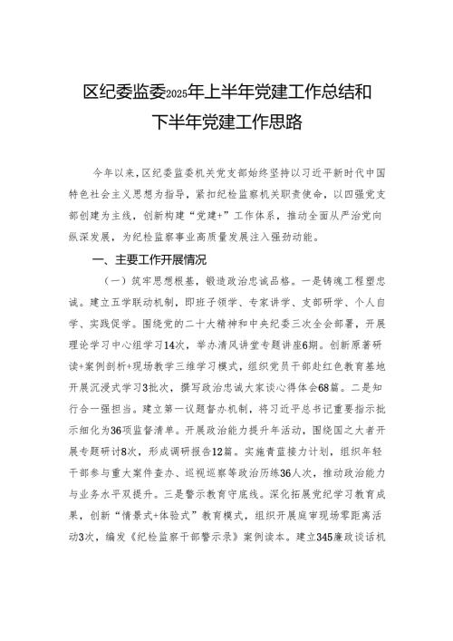 区纪委监委2025年上半年党建工作总结和下半年党建工作思路.docx