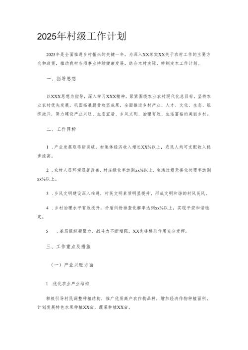 2025年村级工作计划.docx