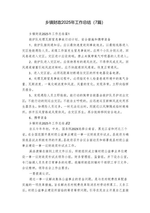乡镇财政2025年工作总结（7篇）.docx