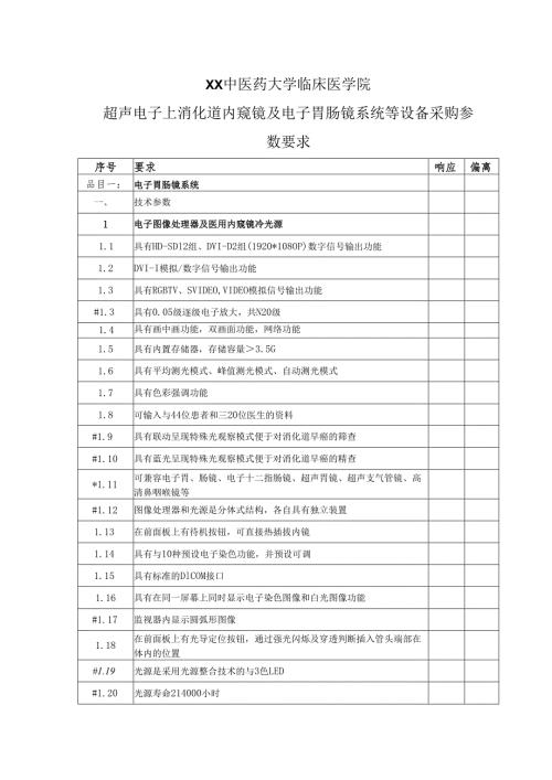 XX中医药大学临床医学院超声电子上消化道内窥镜及电子胃肠镜系统等设备采购参数要求（2025年）.docx