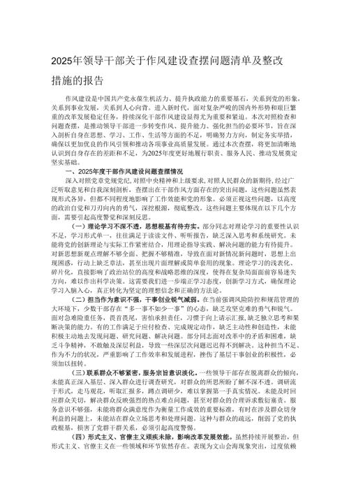 2025年领导干部关于作风建设查摆问题清单及整改措施的报告.docx