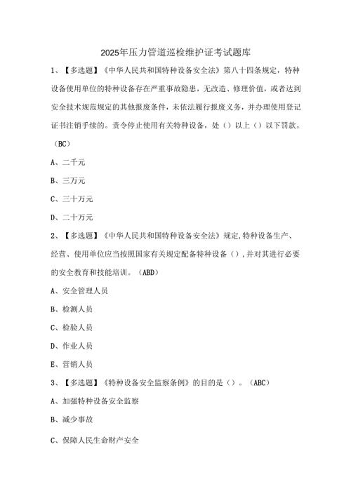 2025年压力管道巡检维护证考试题库.docx
