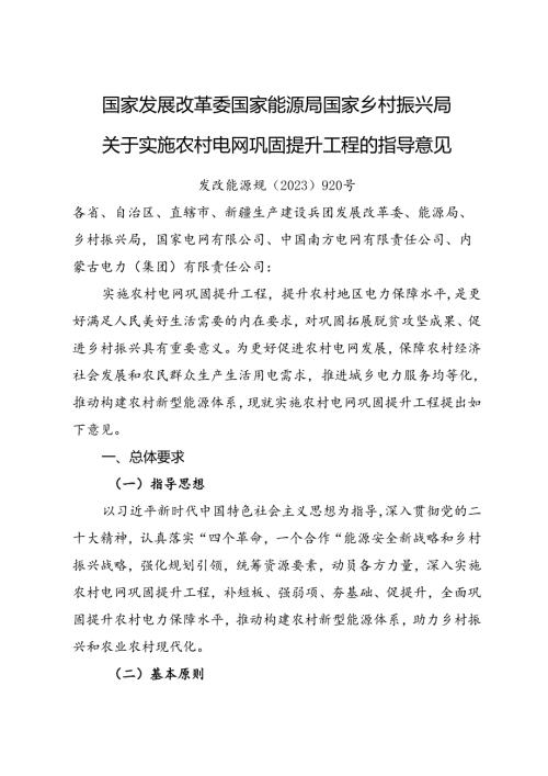 2023.7国家发展改革委 国家能源局 国家乡村振兴局《关于实施农村电网巩固提升工程的指导意见》.docx