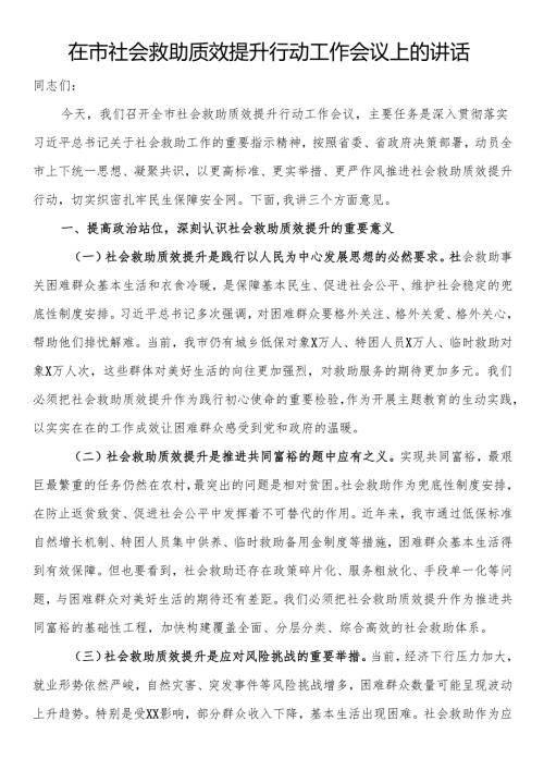 在市社会救助质效提升行动工作会议上的讲话.docx