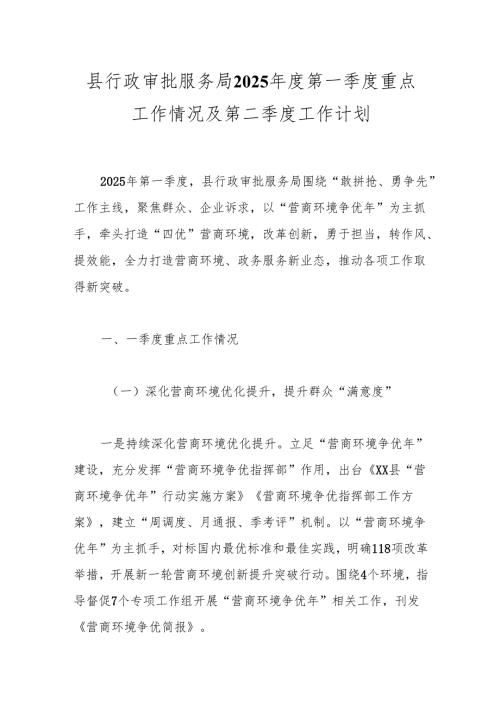 县行政审批服务局2025年度第一季度重点工作情况及第二季度工作计划.docx
