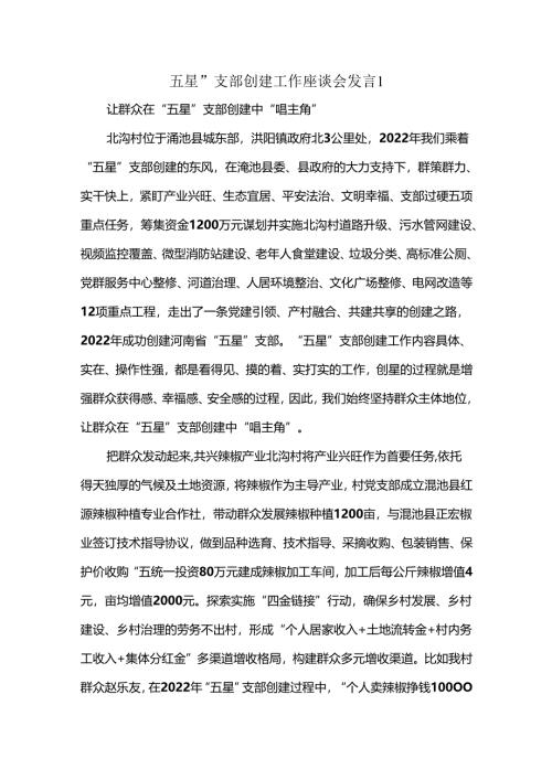 五星”支部创建工作座谈会发言2篇.docx