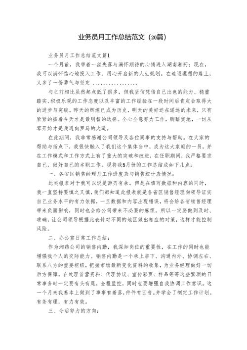 业务员月工作总结范文（20篇）.docx