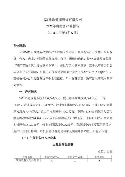 XX建设机械股份有限公司2022年度财务决算报告（2025年）.docx