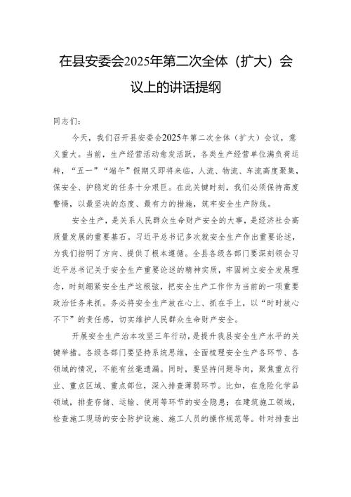 在县安委会2025年第二次全体（扩大）会议上的讲话提纲.docx