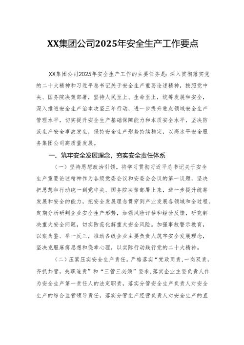 XX集团公司2025年安全生产工作要点.docx