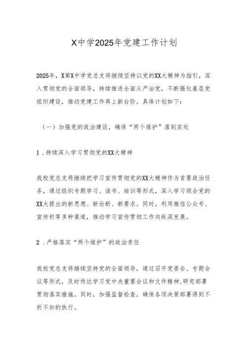 X中学2025年党建工作计划.docx