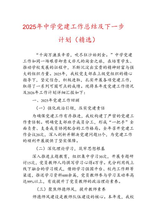 2025 年中学党建工作总结及下一步计划（精选）.docx