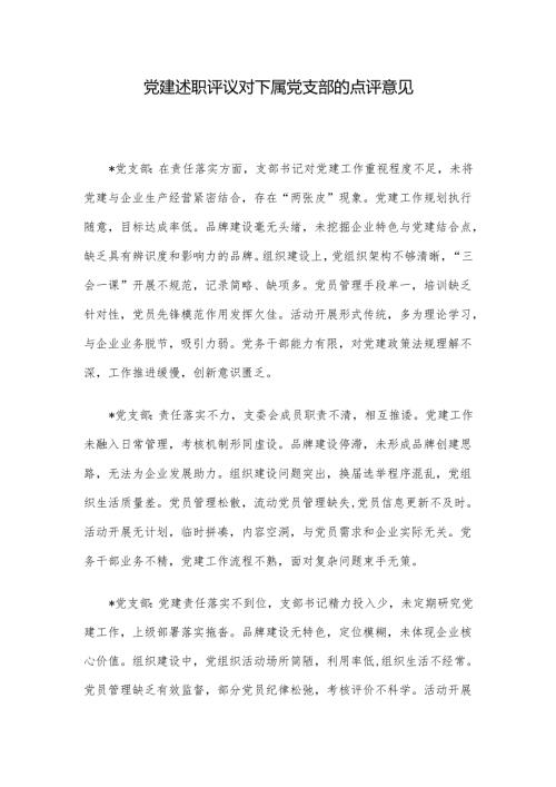 党建述职评议对下属党支部的点评意见.docx