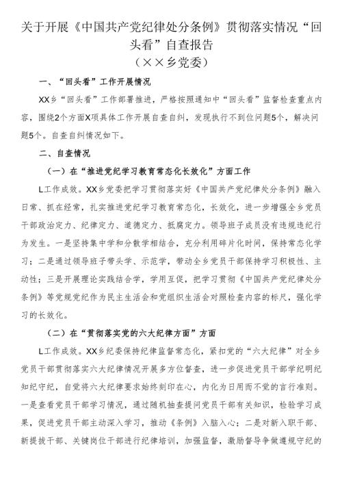关于开展《中国共产党纪律处分条例》贯彻落实情况“回头看”自查报告.docx