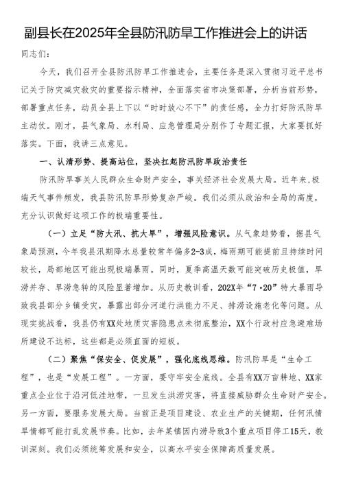 副县长在2025年全县防汛防旱工作推进会上的讲话.docx