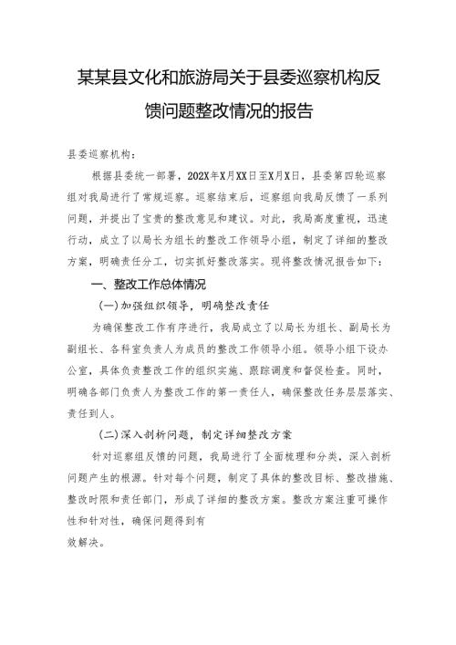县文化和旅游局关于县委巡察机构反馈问题整改情况的报告.docx